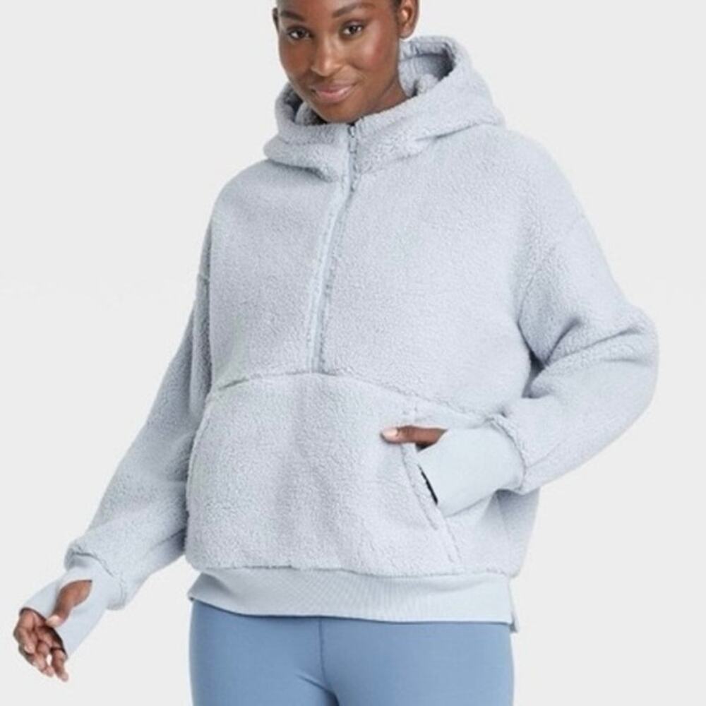 All in Motion‎ Cozy Half Zip Hoodie Womens Size M Slate Blue NWT Sherpa Fleece